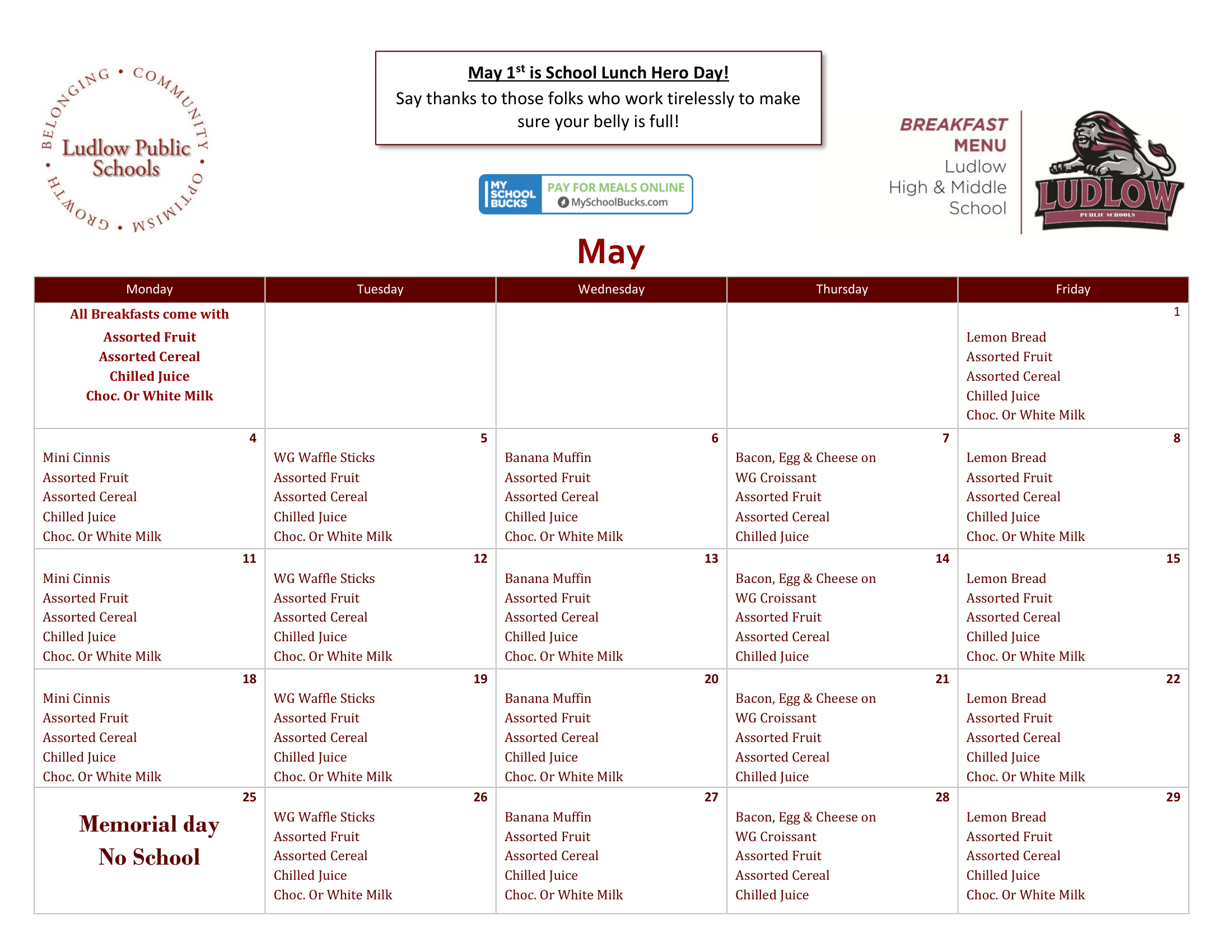MAY 2026 BREAKFAST MENU
